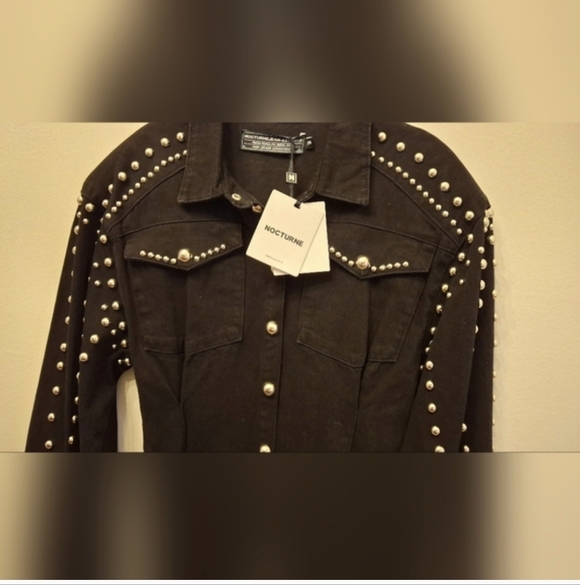 Elegant Black Studded BLACK Jean Dress - Picture 7 of 9